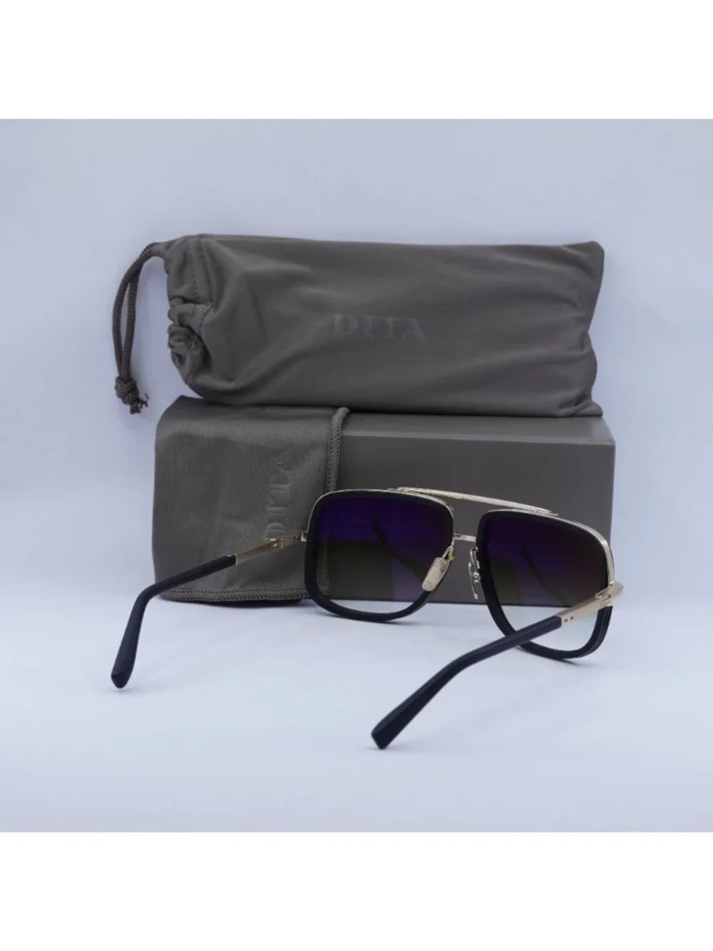 Dita MACH-ONE-DRX-2030-F-59 Sunglasses Black Aviator Frame, Green Lenses